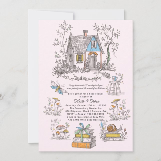 Invitación Mushroom Woodland Pink Girl Baby Shower (Anverso)