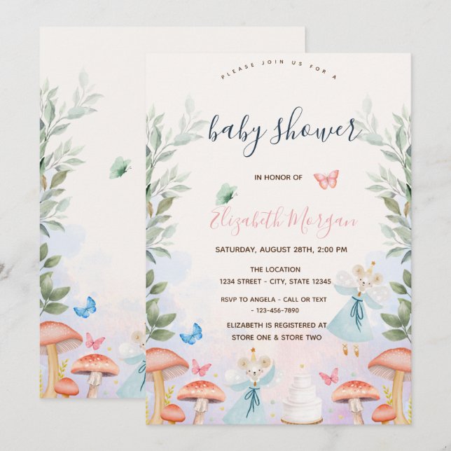 Invitación Mushrooms Baby Mouses deja Baby Shower (Anverso / Reverso)