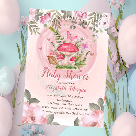 Invitación Mushrooms Butterflies Floral Baby Shower