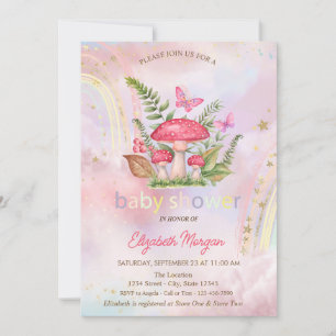 Invitación Mushrooms Butterflies Rainbow Floral Baby Shower