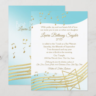 Invitación Music Bat Mitzvah Blue and Gold