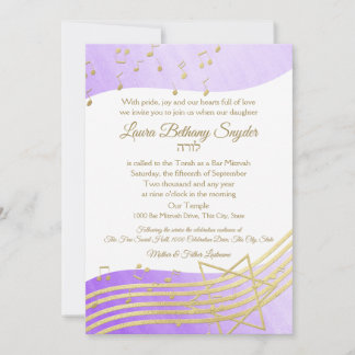 Invitación Music Bat Mitzvah Morple Watercolor y Gold2