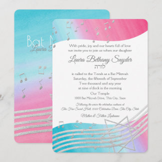 Invitación Music Bat Mitzvah Watercolor and Silver
