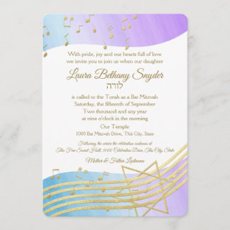 Invitación Music Bat Mitzvah Watercolor y Gold