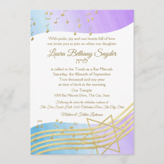 Invitación Music Bat Mitzvah Watercolor y Gold2