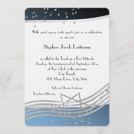 Invitación Music Notes Bar Mitzvah Silver y Blue