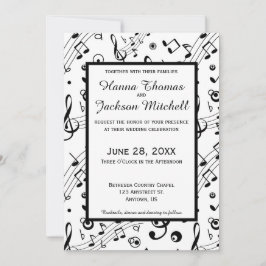 Invitación Music Notes Modern Black and White Musical