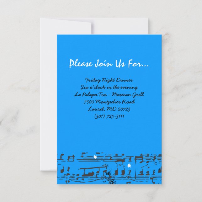 Invitación Music Notes Stars Bat Mitzvah Fiesta Recepción Car (Anverso)
