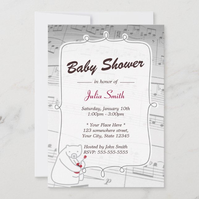 Invitación Music Ukulele Bear Baby Shower (Anverso)