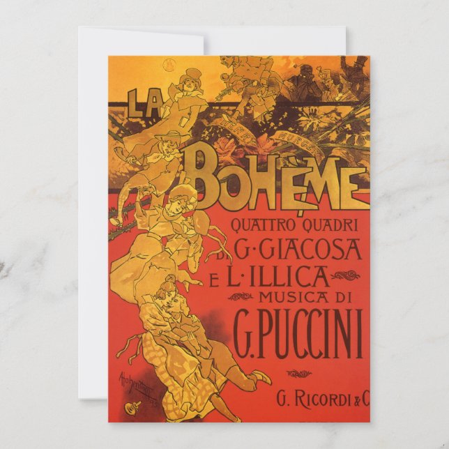 Invitación Música Art Nouveau vintage, Ópera La Boheme, 1896 (Anverso)