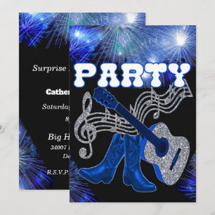 Invitación Música Country Western Guitarra Azul y Botas de Va