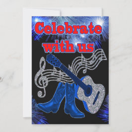 Invitación Música Country Western Guitarra Azul y Botas de Va