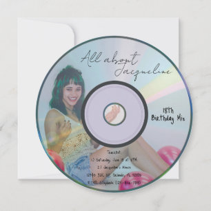 Invitación Música de chicas Retro Blue CD Cumpleaños