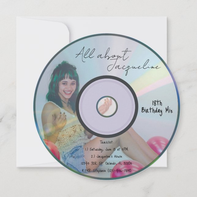 Invitación Música de chicas Retro Blue CD Cumpleaños (Anverso)