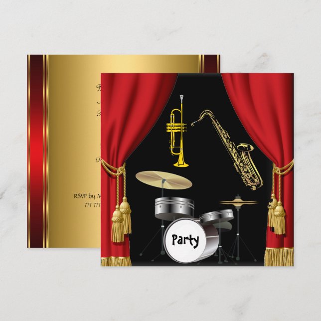 Invitación Música de fiesta de cumpleaños Cortinas de baile I (Anverso / Reverso)