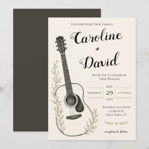 Invitación Música de Guitarra Rústica Elegante Boda 