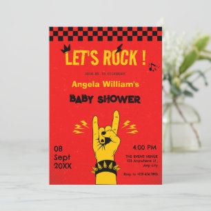 Invitación Música de rock retro cumpleaños rojo amarillo