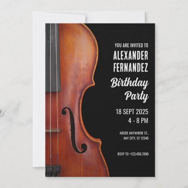 Invitación Música de violín cumpleaños  (Anverso)