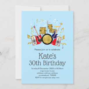 Invitación música fiesta guitarra drum set musical