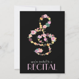Invitación música floral treble clef sobre negro