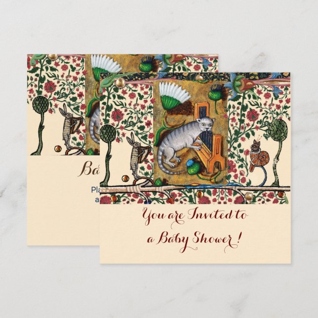 Invitación MÚSICA HACIENDO Baby Shower ÓRGANO DE JUEGO DE GAT (Anverso / Reverso)