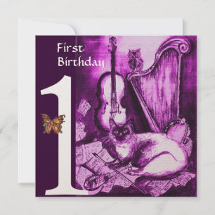 Invitación MÚSICA HACIENDO GATO, OWL Púrpura Primer Partido d