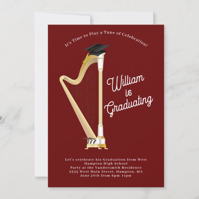 Invitación Música Harp Musician Graduation Party Music (Anverso)