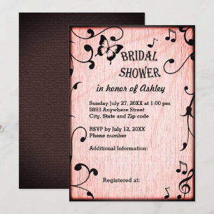 Invitación Música, mariposa, deja ducha de novia de madera ro