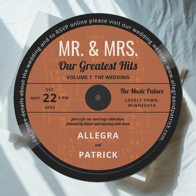 Invitación Música Nuestro mayor éxito Retro Vintage Fall Wedd (music wedding invitation vinyl record vintage retro terracotta mr mrs greatest hits fall autumn)