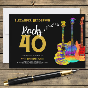 Invitación Música para Fiesta de Cumpleaños 40 Guitarra Rocks