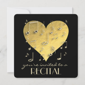 Invitación música recital de corazón dorado y notas
