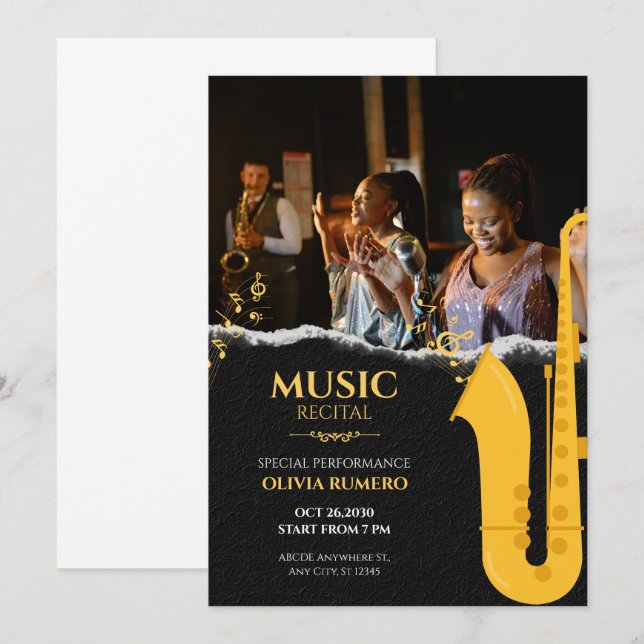 Invitación Música recital, trucha de jazz (Anverso / Reverso)