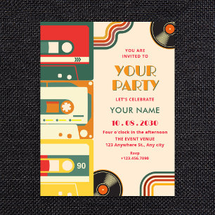 Invitación Música retro colorida de casete