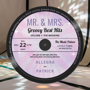 Invitación Música Sr. Groovy Boda Vintage Purple Retro