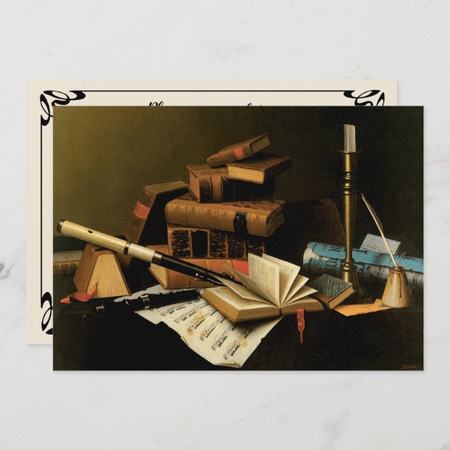 Invitación Música y literatura de William Harnett, Bella Arte (Anverso / Reverso)