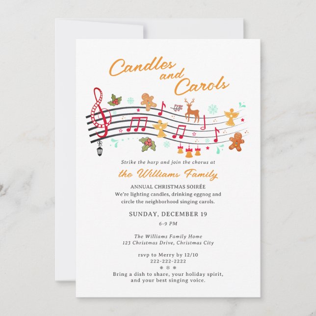 Invitación Musical Candles & Carols Festive Family Christmas (Anverso)
