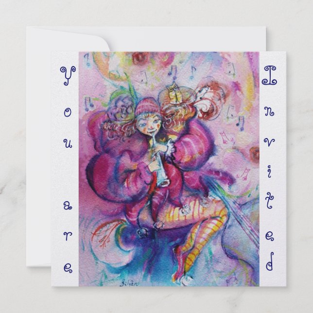 Invitación MUSICAL CLOWN ,azul rosado ,hielo blanco metálico (Anverso)