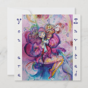 Invitación MUSICAL CLOWN ,azul rosado ,hielo blanco metálico
