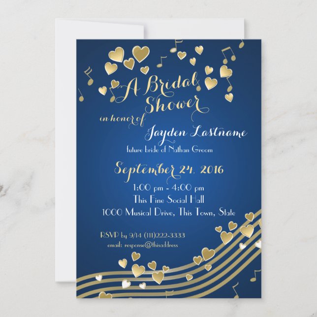 Invitación Musical Hearts Bridal Shower (Anverso)