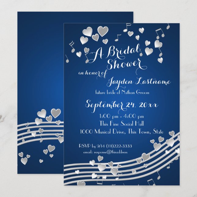 Invitación Musical Hearts Bridal Shower (Anverso / Reverso)