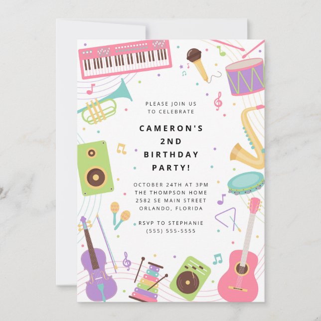 Invitación Musical Instrument Birthday Party  (Anverso)