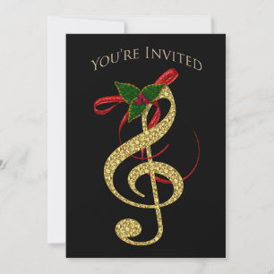 Invitación musical - Navidades - G-Clef en oro