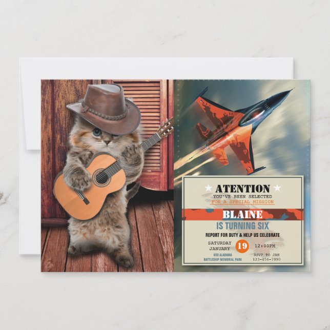 Invitación Músico de vaquero de Gato Occidental con guitarra (Anverso)