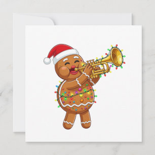 Invitación Músico Feliz de Pan de Jengibre Tocando Trompeta N