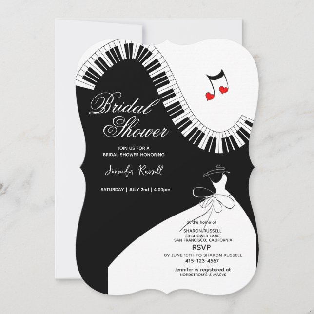 Invitación Músicos creativos Piano Keys Bridal Shower (Anverso)