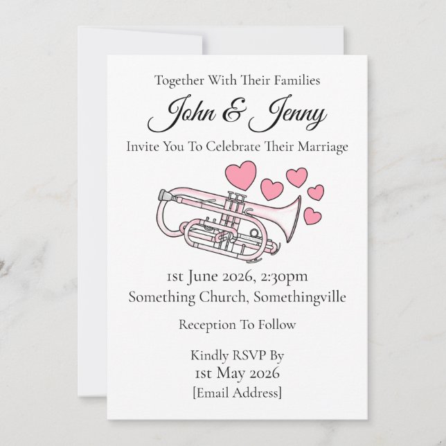 Invitación Músicos de Brass Invitados a la Boda de Cornet (Anverso)