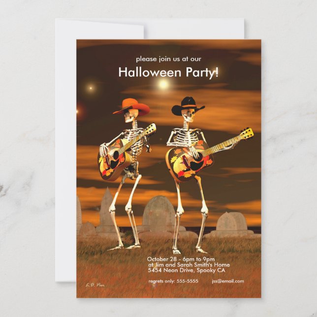 Invitación Músicos de Halloween Party Skeleton (Anverso)