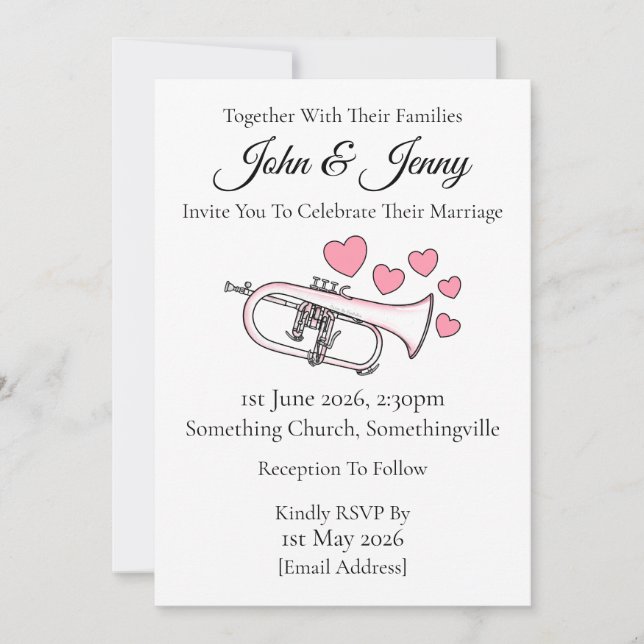 Invitación Músicos de latas invitadas a la boda de Flugelhorn (Anverso)