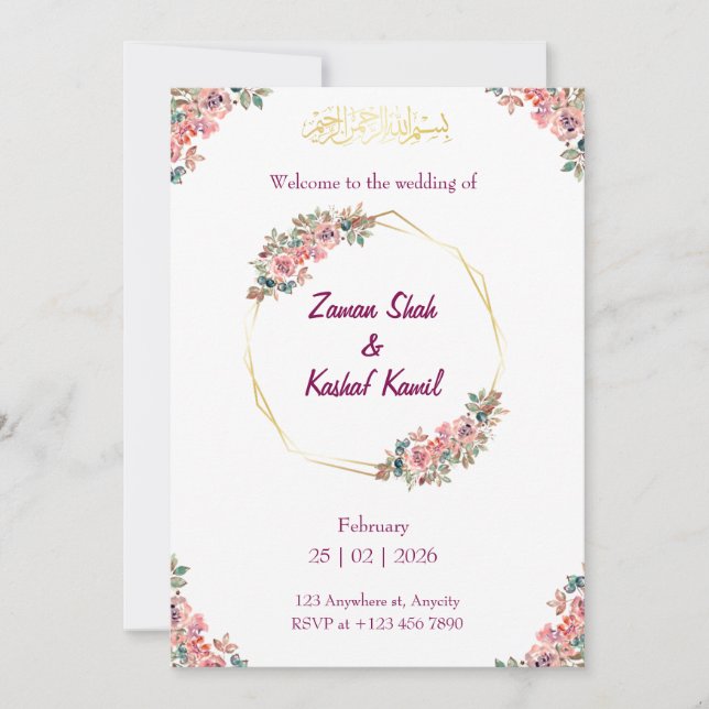 Invitación Muslim wedding invitation Floral Nikkah invitation (Anverso)