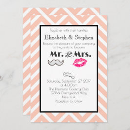 Invitación Mustache and Lips Mr. y la Sra. Peach Boda